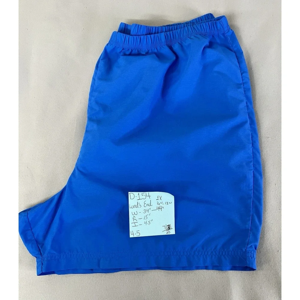 Lands' End Swim Shorts Unisex 1X 16-18 Blue‎ Lined Polyester Swimwear Shorts
